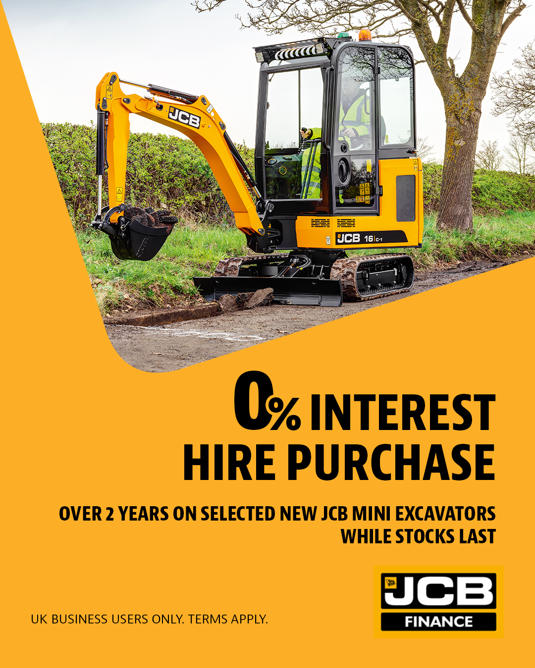 0% Interest Hire Purchase over 2 years on selected new JCB Mini Excavators