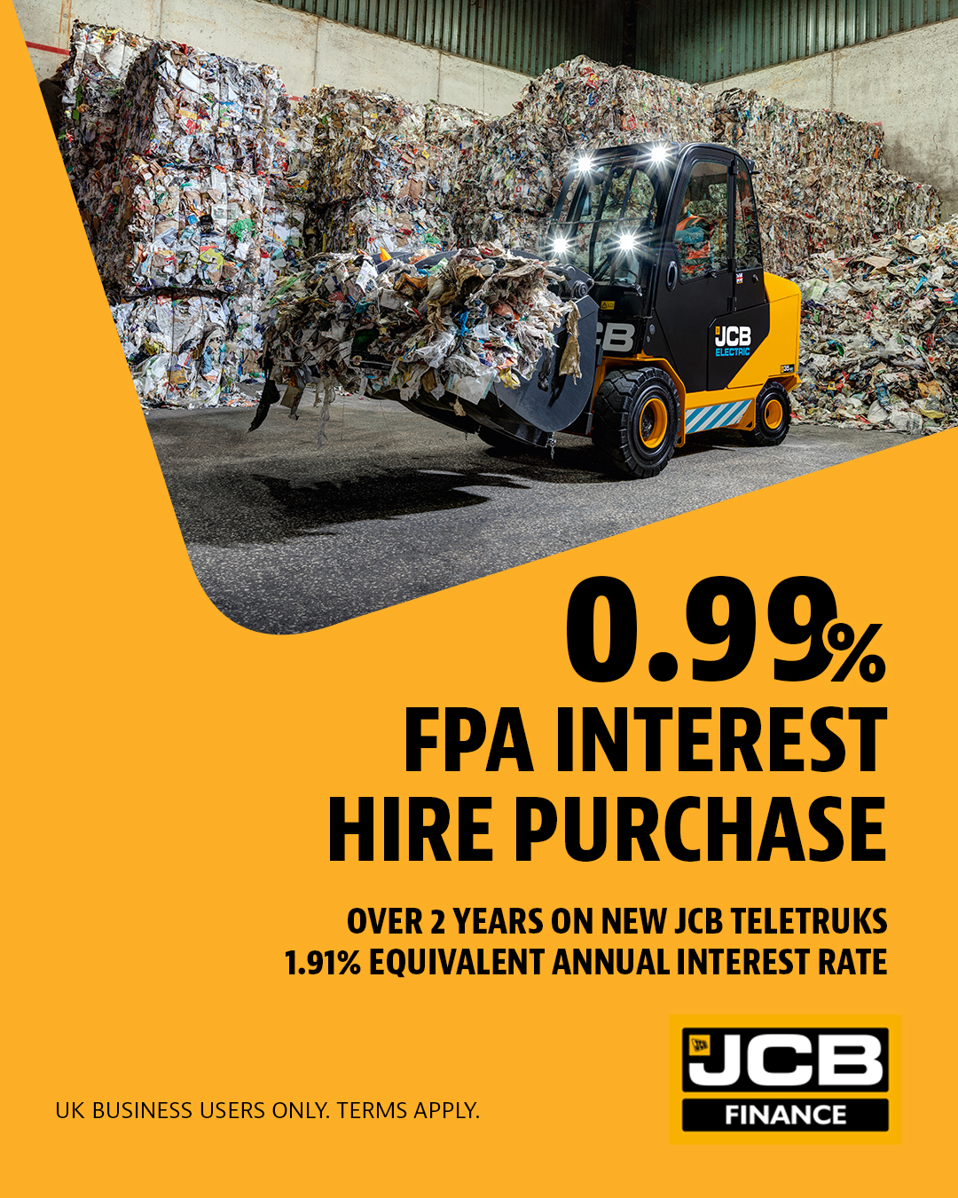0.99% FPA Interest Hire Purchase over 2 years on new JCB Teletruks