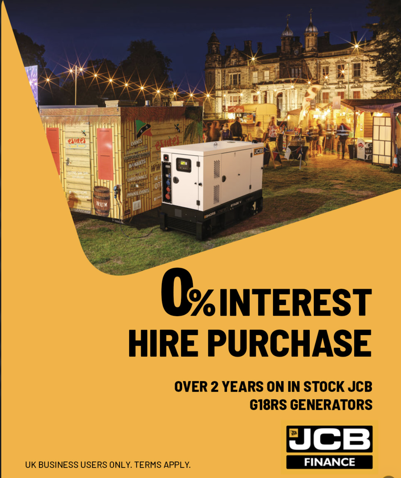 Exclusive Offer – Stock JCB G18RS Generators available with 0% Interest Hire Purchase